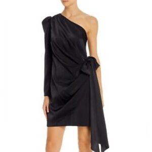 Aidan Mattox One-Shoulder Mini Dress Sz M Black Satin Draped Ruched
